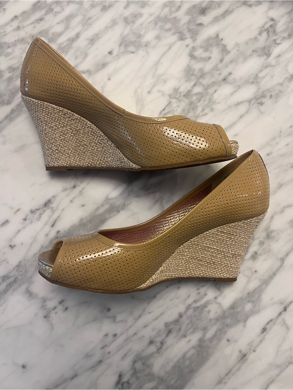 Lily Pulitzer Tan Peep-Toe Wedge Sandals
